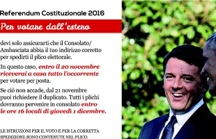 Referendum, Renzi a italiani allâestero: sÃ¬ per farci rispettare