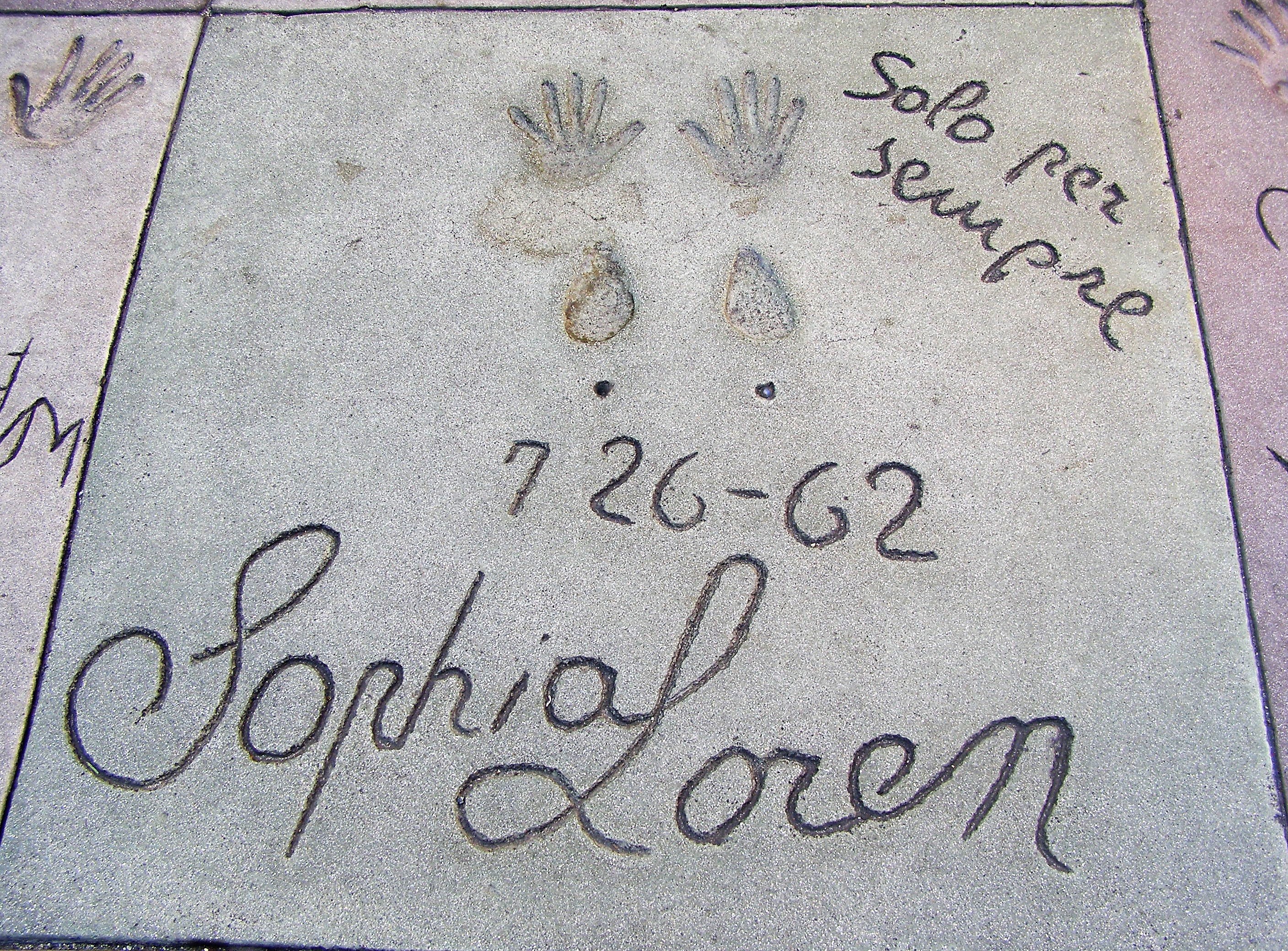 Impronte di Sofia Loren sul Walk of Fame a Hollywood Los Angeles - USA