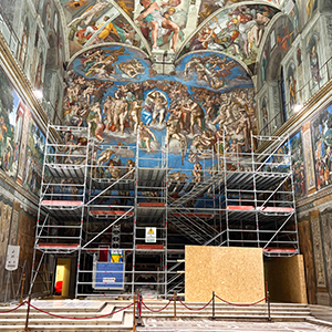 The Last Judgement under care in the Sistine Chapel