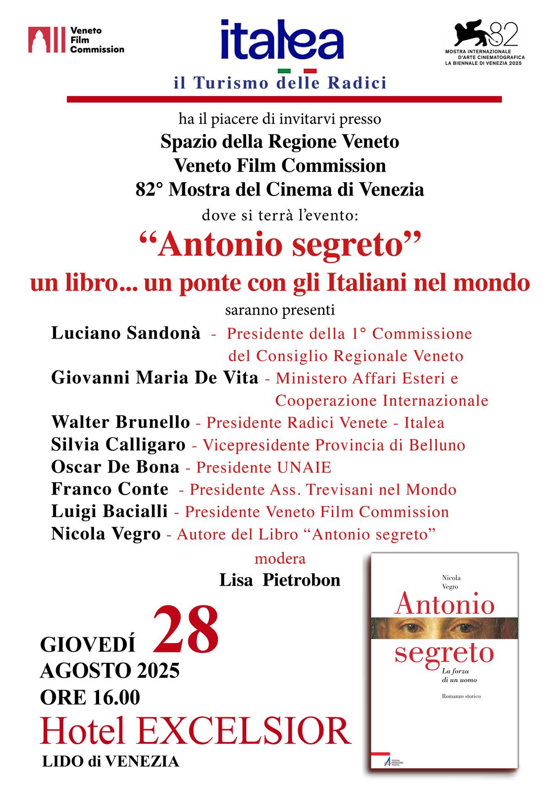 Libri, Italea presenta a Venezia 'Antonio segreto'